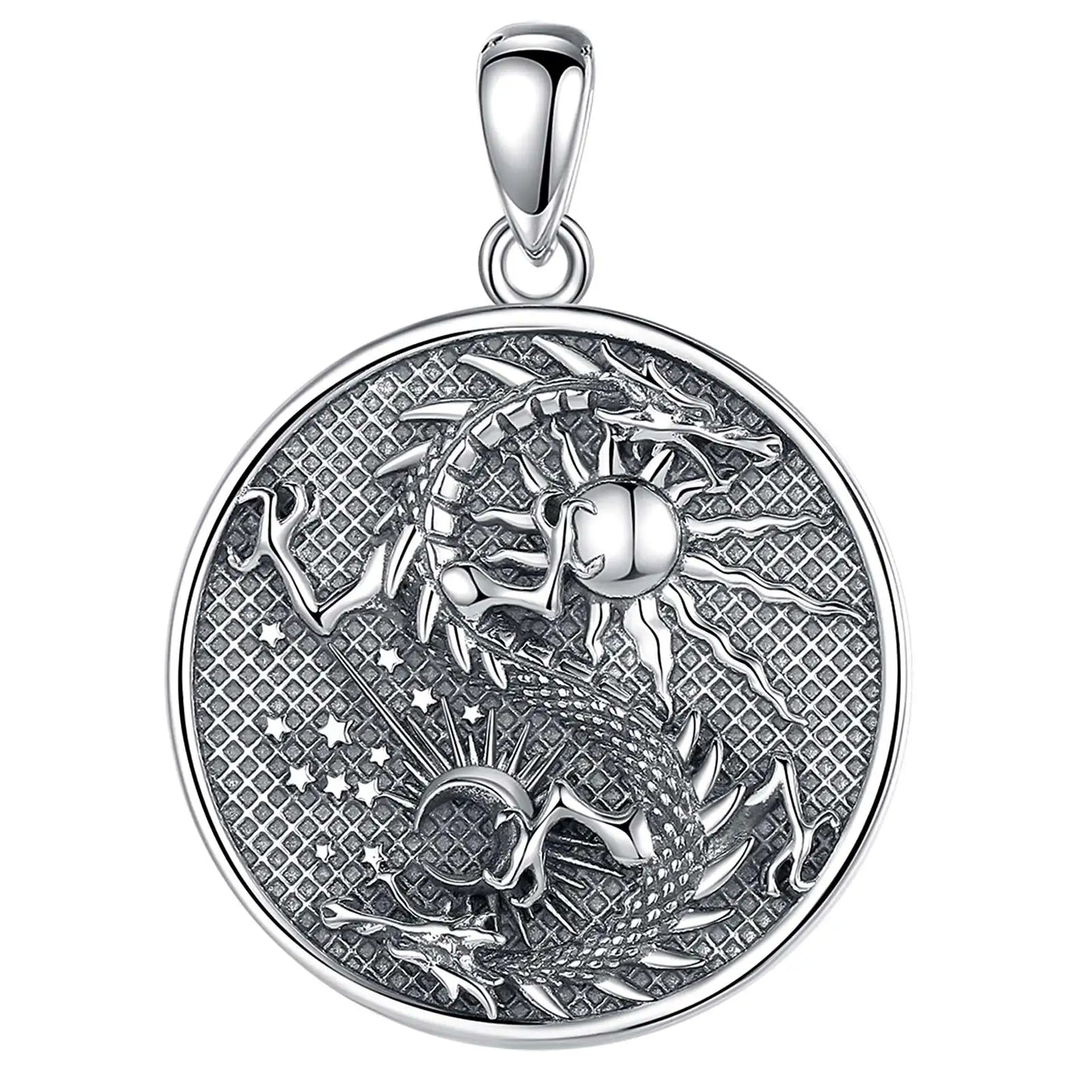 The Sun and The Moon YinYang Dragon Sterling Silver Necklace