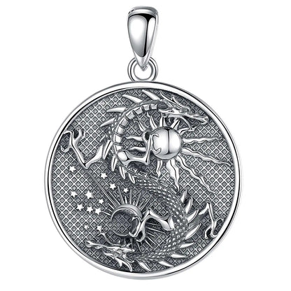 The Sun and The Moon YinYang Dragon Sterling Silver Necklace