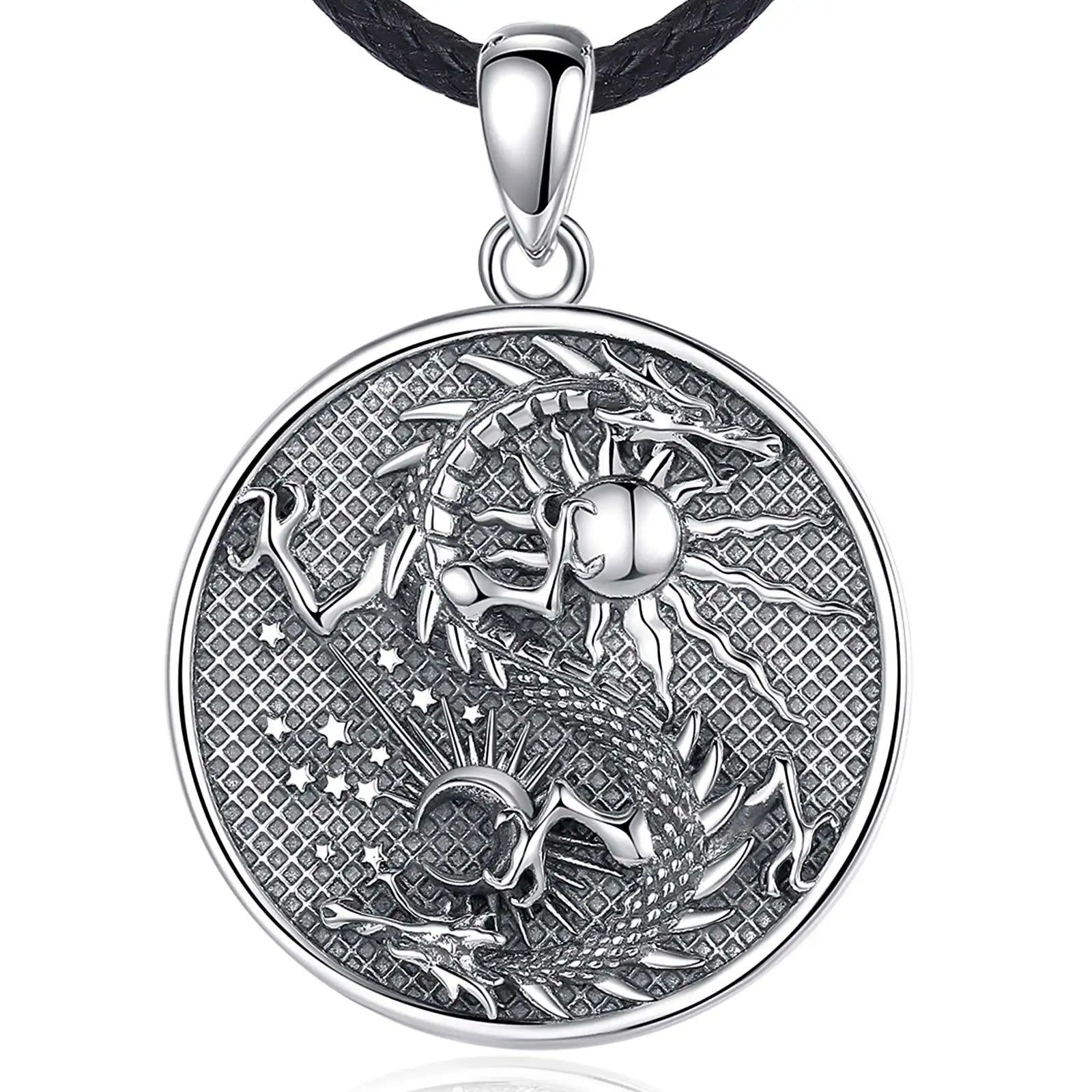 The Sun and The Moon YinYang Dragon Sterling Silver Necklace