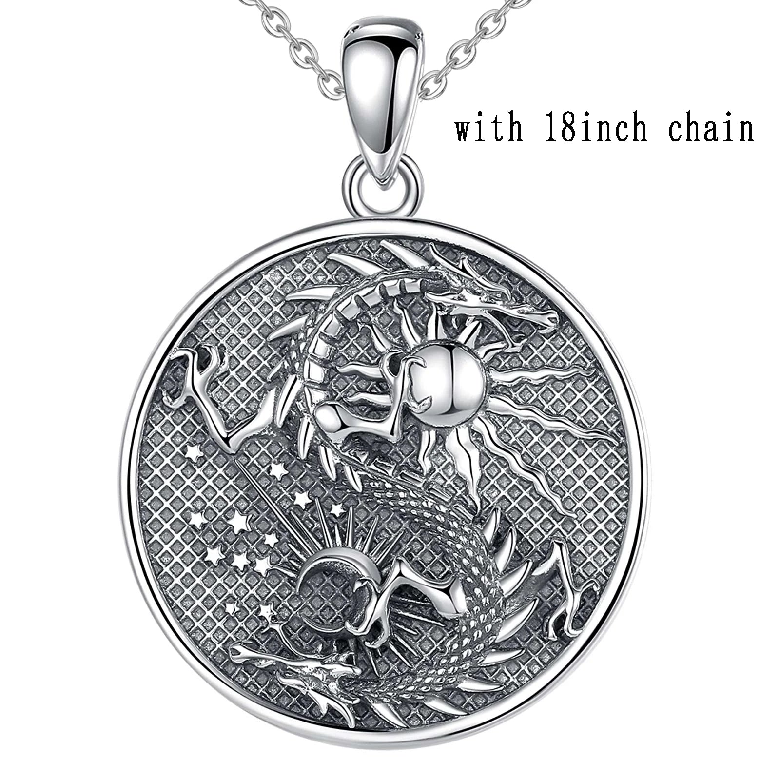 The Sun and The Moon YinYang Dragon Sterling Silver Necklace