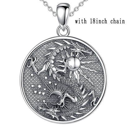 The Sun and The Moon YinYang Dragon Sterling Silver Necklace