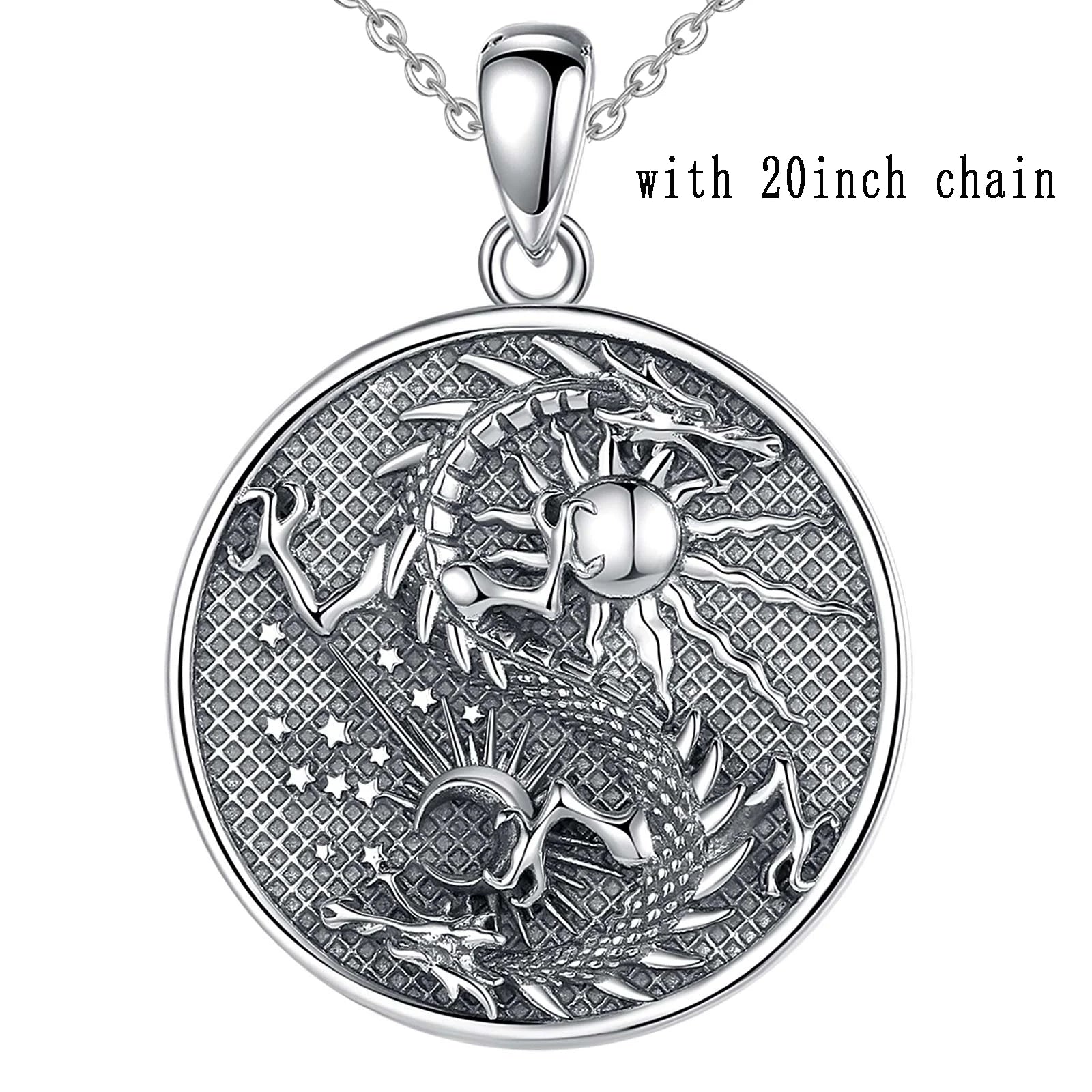 The Sun and The Moon YinYang Dragon Sterling Silver Necklace