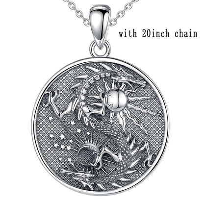 The Sun and The Moon YinYang Dragon Sterling Silver Necklace