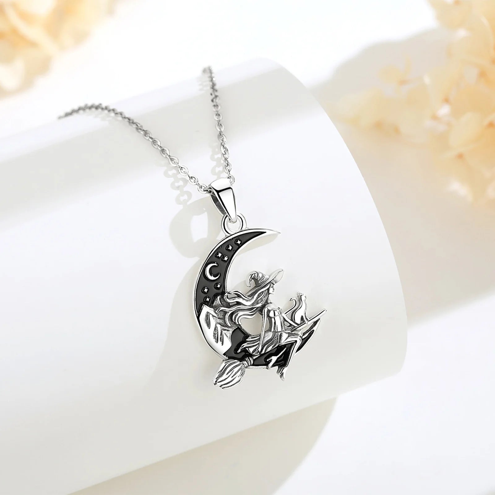Yamamba Witch and Moon Necklace in 925 Sterling Silver