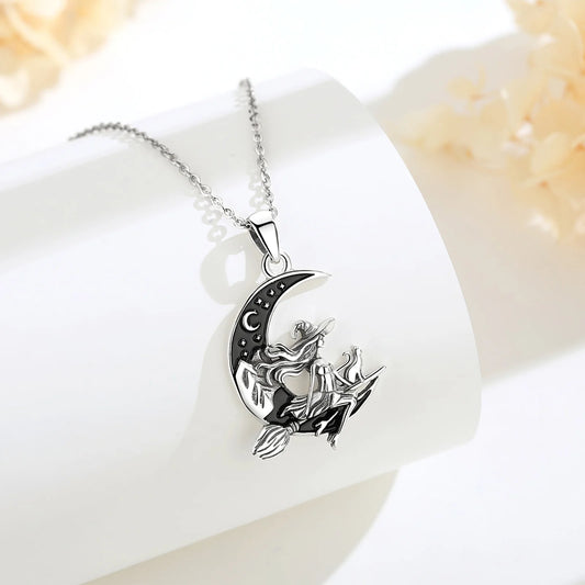 Yamamba Witch and Moon Necklace in 925 Sterling Silver