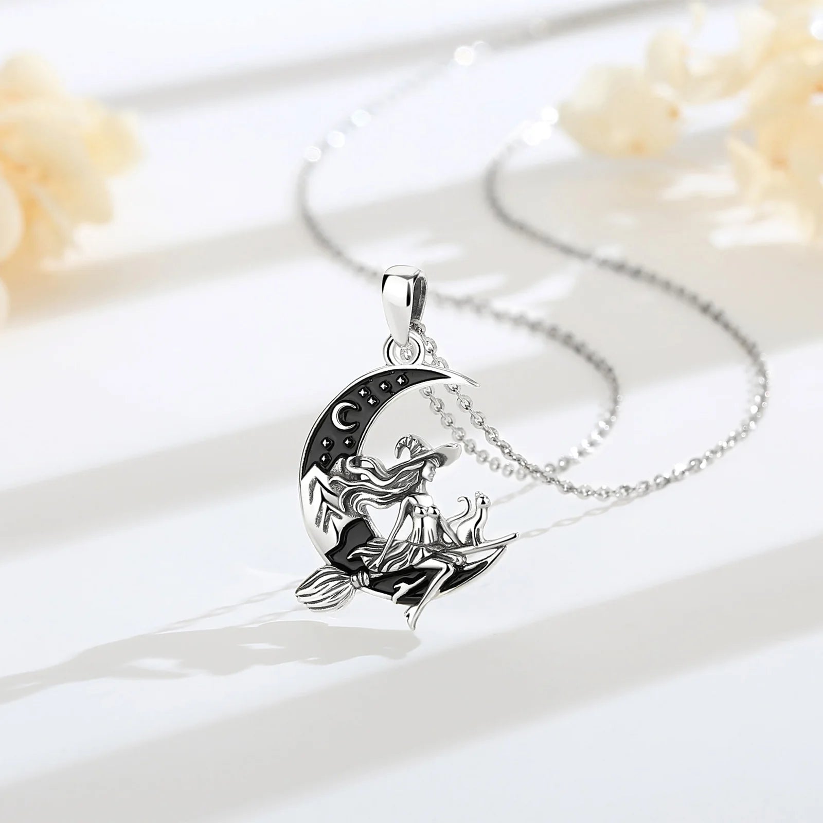 Yamamba Witch and Moon Necklace in 925 Sterling Silver