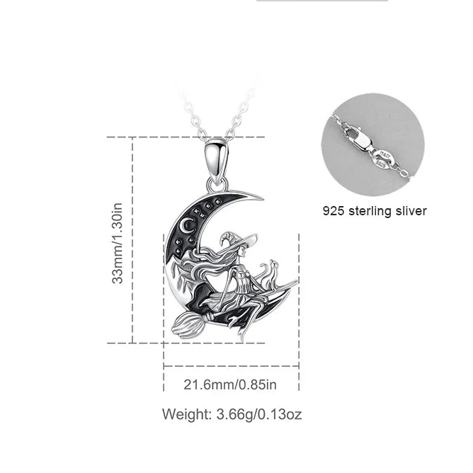 Yamamba Witch and Moon Necklace in 925 Sterling Silver