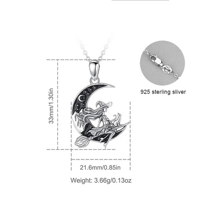 Yamamba Witch and Moon Necklace in 925 Sterling Silver