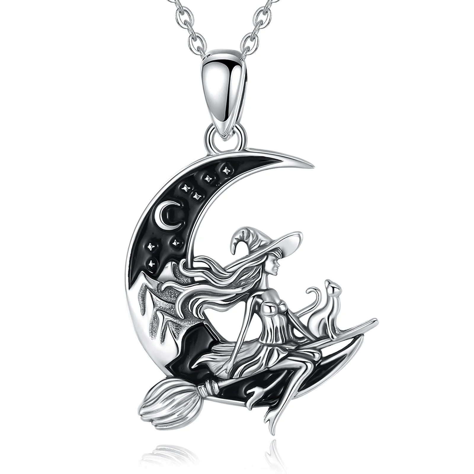 Yamamba Witch and Moon Necklace in 925 Sterling Silver