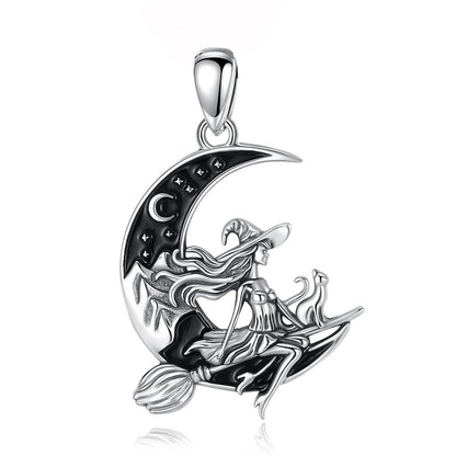 Yamamba Witch and Moon Necklace in 925 Sterling Silver