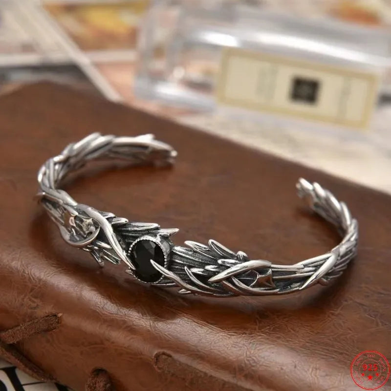 Yatagaratsu Japanese Crow Feathers 925 Sterling Silver Bracelet