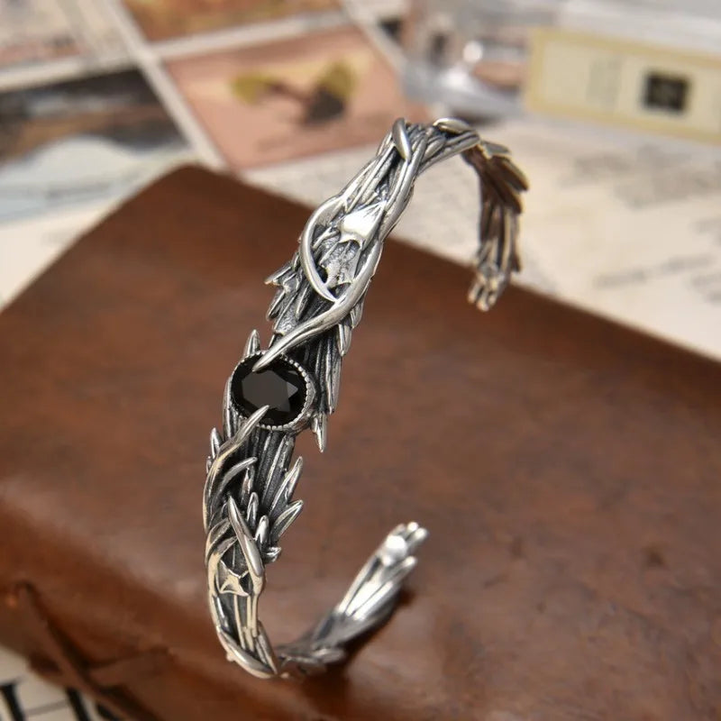 Yatagaratsu Japanese Crow Feathers 925 Sterling Silver Bracelet