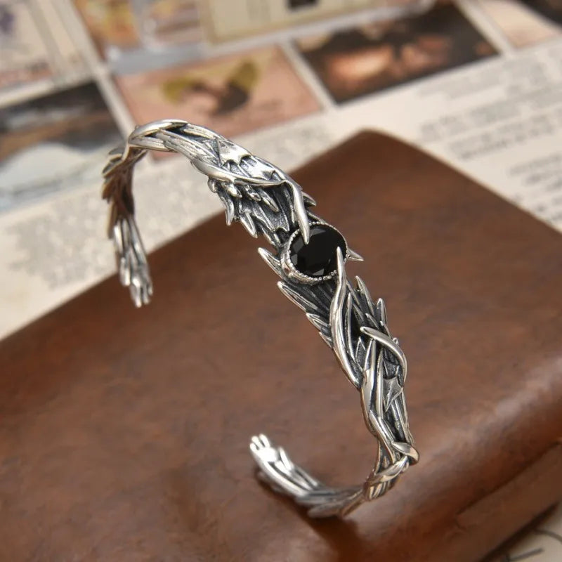 Yatagaratsu Japanese Crow Feathers 925 Sterling Silver Bracelet