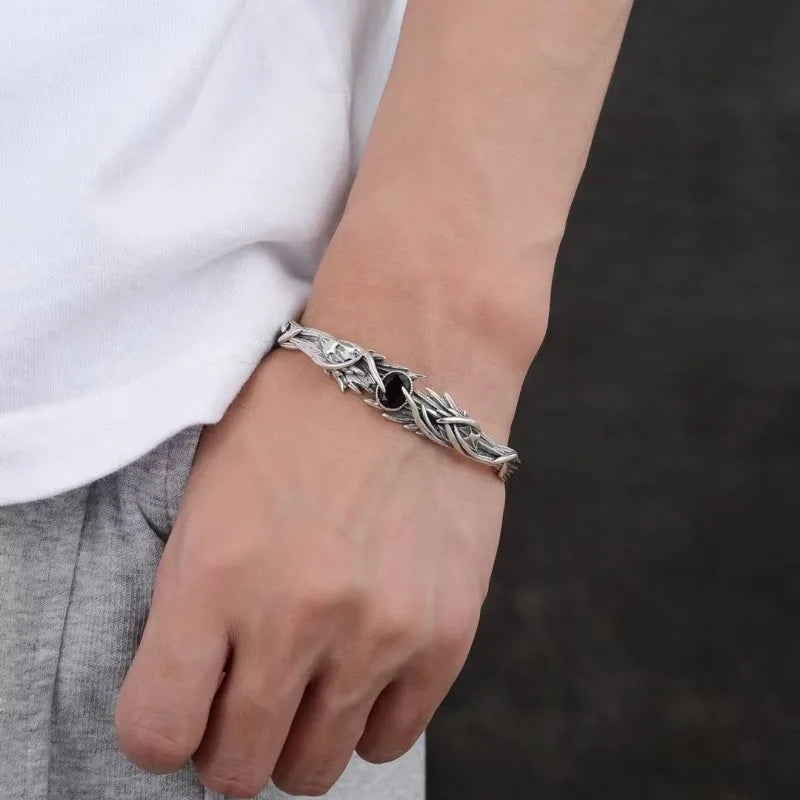Yatagaratsu Japanese Crow Feathers 925 Sterling Silver Bracelet